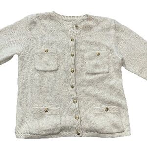 Vintage Tanner Cream Knit Gold Button Front Cardigan Sweater Old Money Preppy M